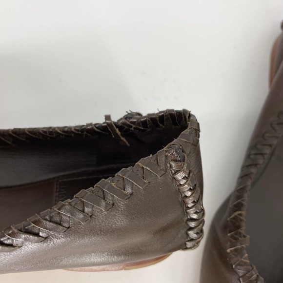 TORY BURCH Brown Leather Subdued Logo Ballet Flats - Picture 2 of 4